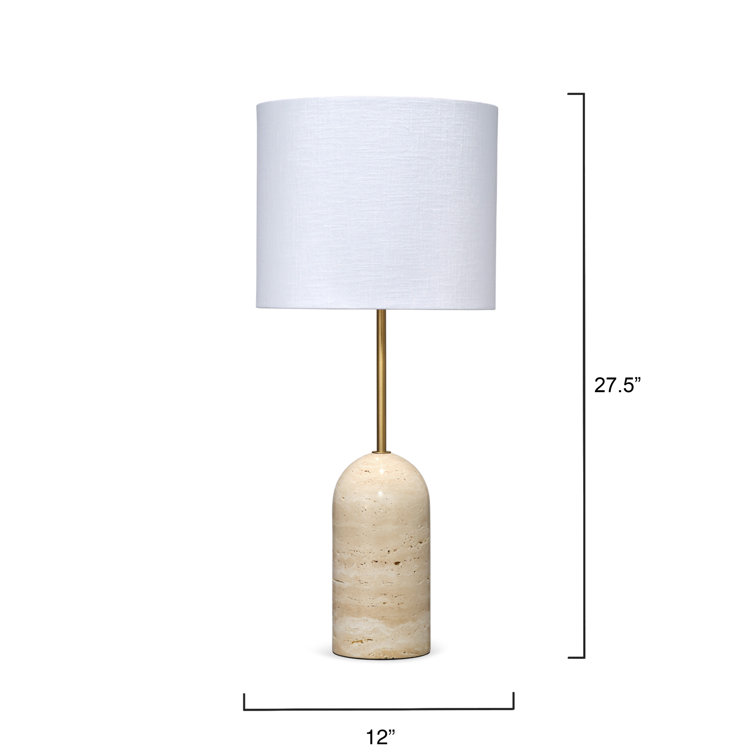 Handcrafted Travertine Table Lamp with White Linen Shade
