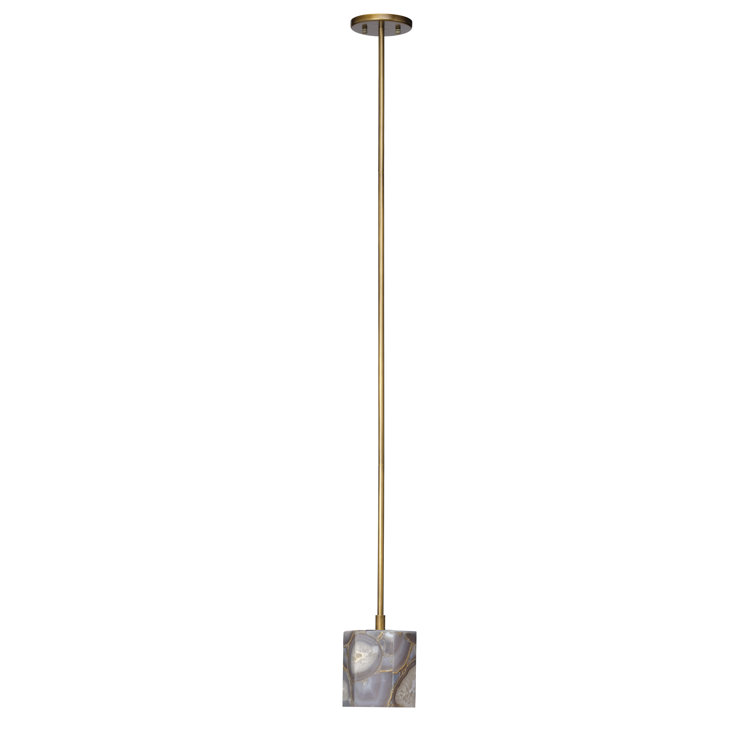 Antique Brass Pendant Light with Purple Agate Shade