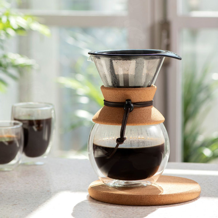 33.81oz Stainless Steel Pour Over Coffee Maker with Glass Carafe