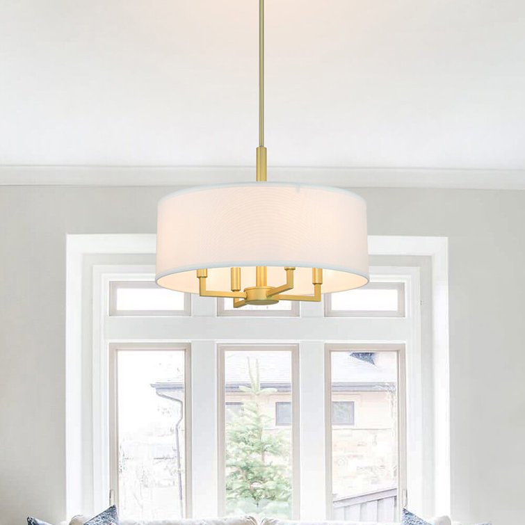Satin Brass 4-Light Drum Pendant with White Shade