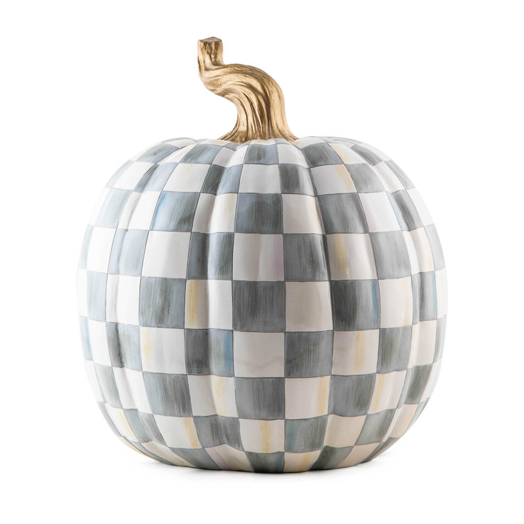 Large Sterling Check Pumpkin Decorative Accent with Gold Stem