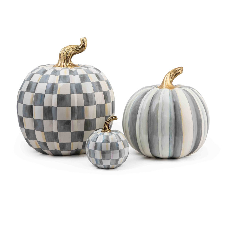 Large Sterling Check Pumpkin Decorative Accent with Gold Stem