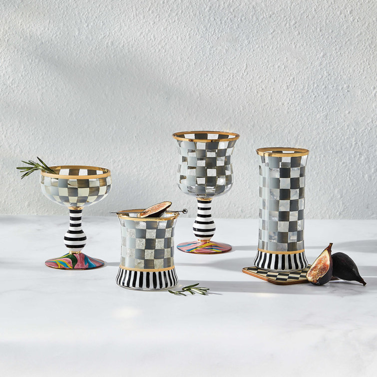 Sterling Hand-Painted Glass Tumblers with Gold Trim, Set of 2