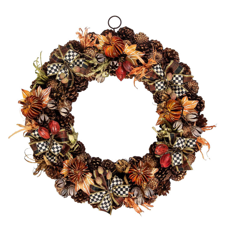 Autumn Pinecone and Ribbon Grapevine Wreath
