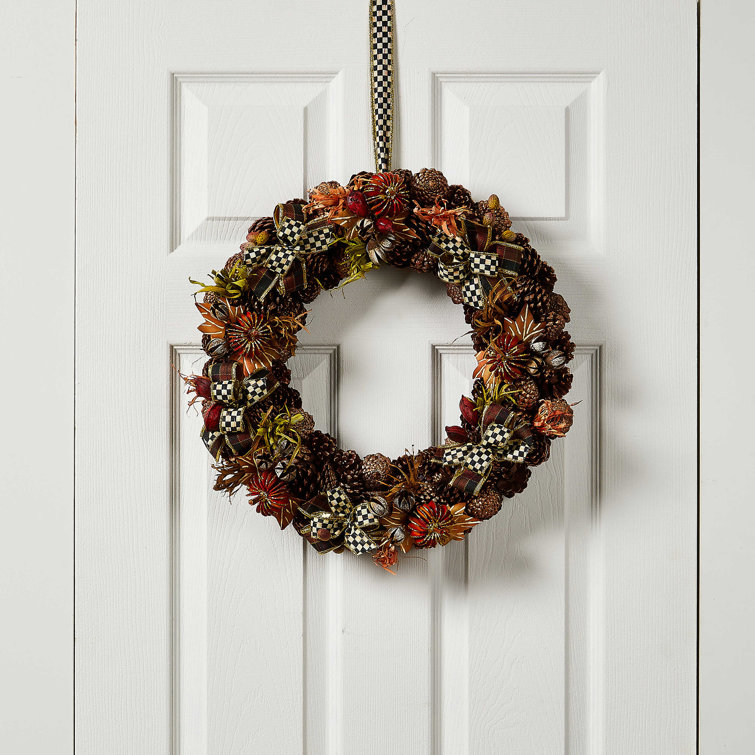 Autumn Pinecone and Ribbon Grapevine Wreath