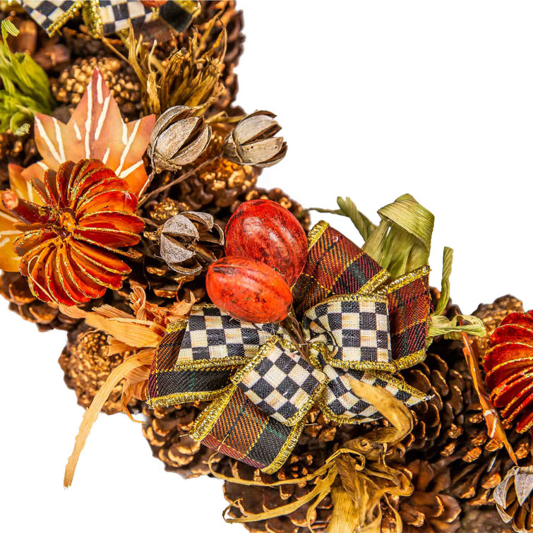 Autumn Pinecone and Ribbon Grapevine Wreath