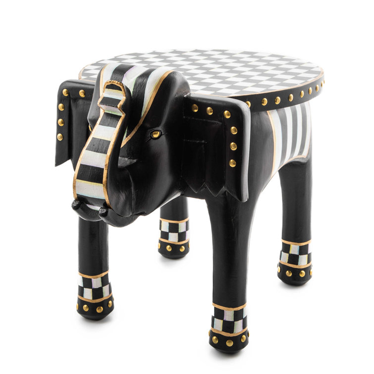 Handmade Black and White Metal Elephant Pedestal Figurine