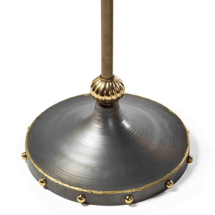 Brown Iron Round Pedestal Accent Table with Brass Trim