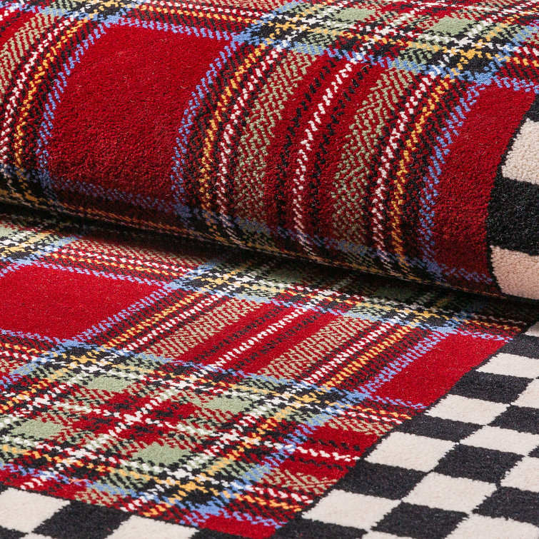 Hand-Woven Red and Black Wool Tartan Area Rug