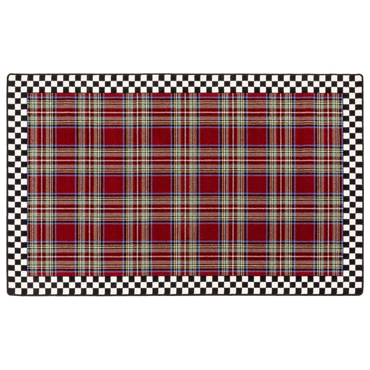Royal Red and Black Wool Blend Tartan Area Rug 5'1" x 8'2"