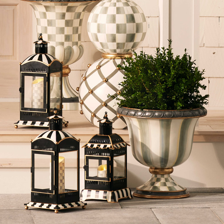 Handcrafted Gray and White Trumpet Vase with Golden Accents