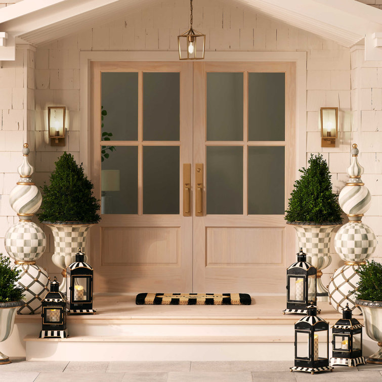 Black and Beige Coir Awning Stripe Welcome Mat