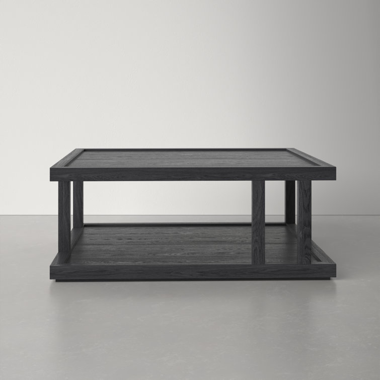 Black Solid Wood Square Coffee Table with Shelf