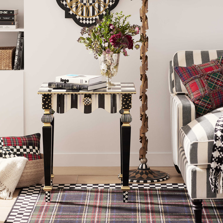 Black and White Birch Maple Side Table with Gold Accents