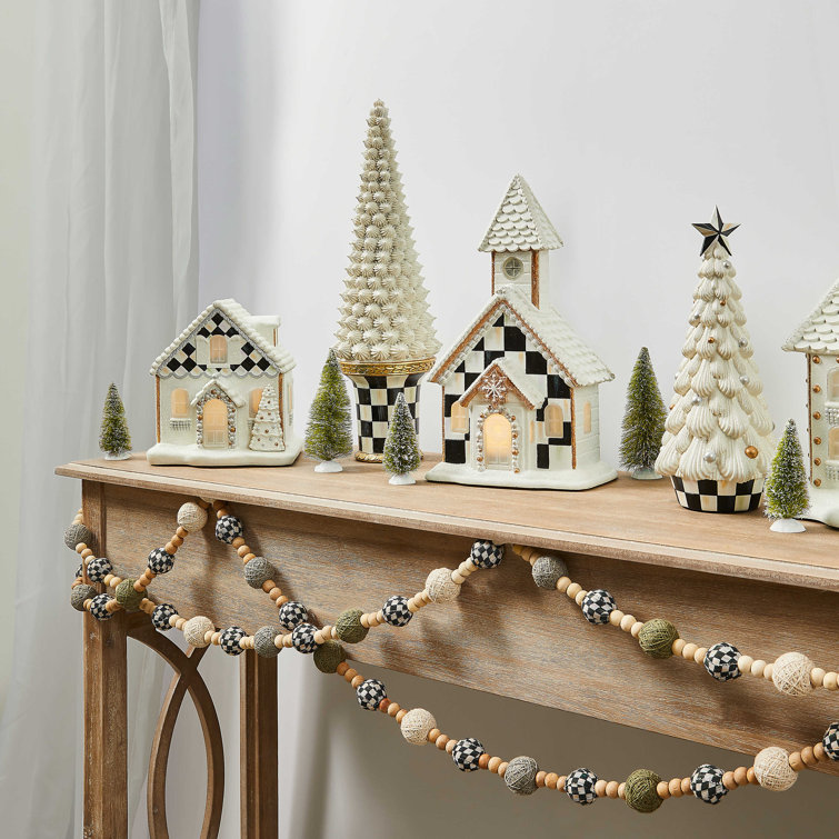 Large White Resin Christmas Tree with Checkered Pedestal