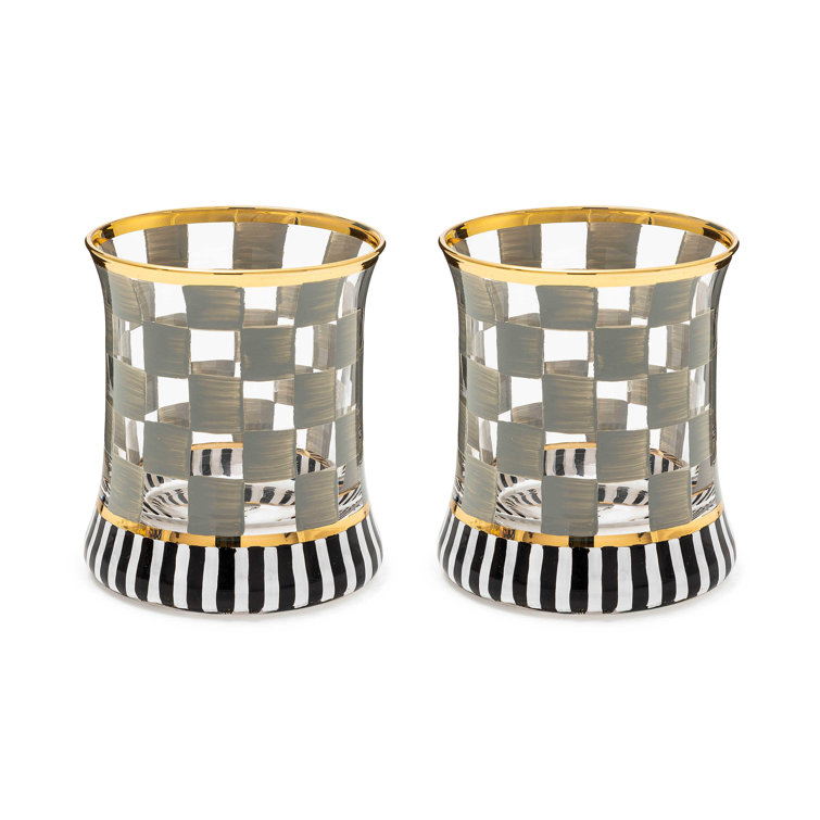 Sterling Hand-Painted Glass Tumblers with Gold Trim, Set of 2