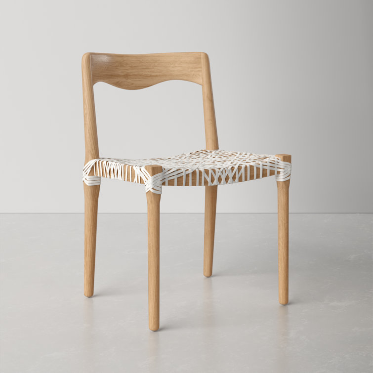 Sezia Victorian-Inspired Teak Wood Dining Chair with Off-White Woven Leather Seat