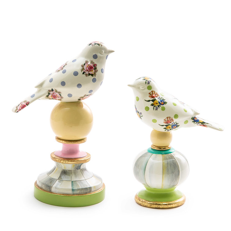 Hand-Painted Spring Wildflowers Resin Bird Figurines Set