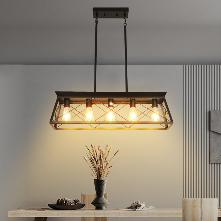Black Metal 5-Light Adjustable Kitchen Island Pendant