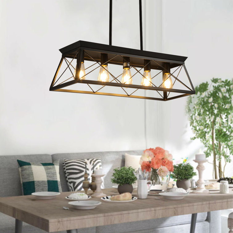 Black Metal 5-Light Adjustable Kitchen Island Pendant