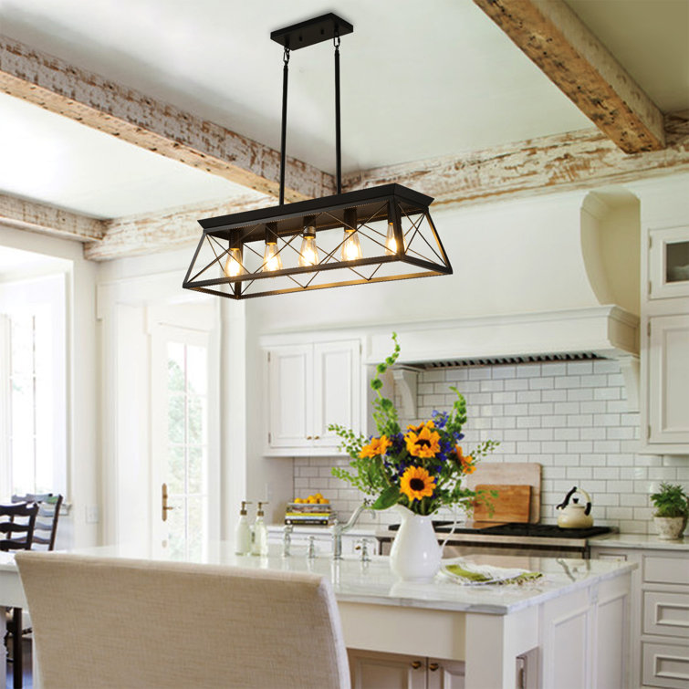 Black Metal 5-Light Adjustable Kitchen Island Pendant
