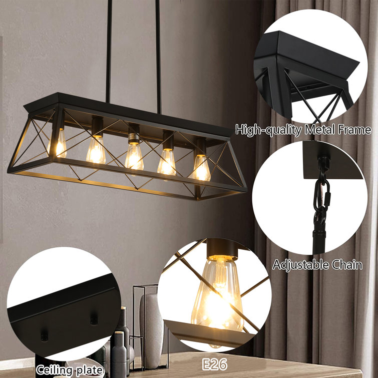 Black Metal 5-Light Adjustable Kitchen Island Pendant