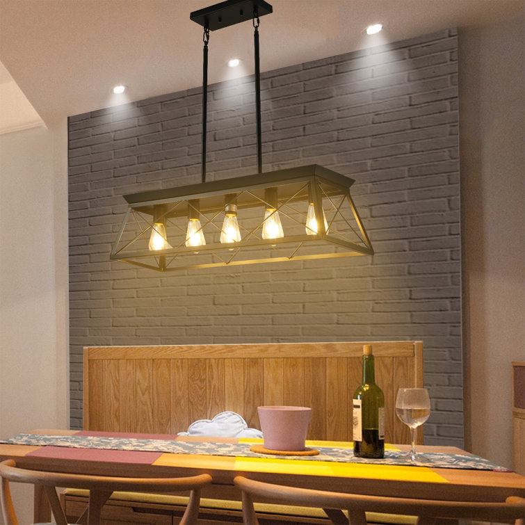 Black Metal 5-Light Adjustable Kitchen Island Pendant