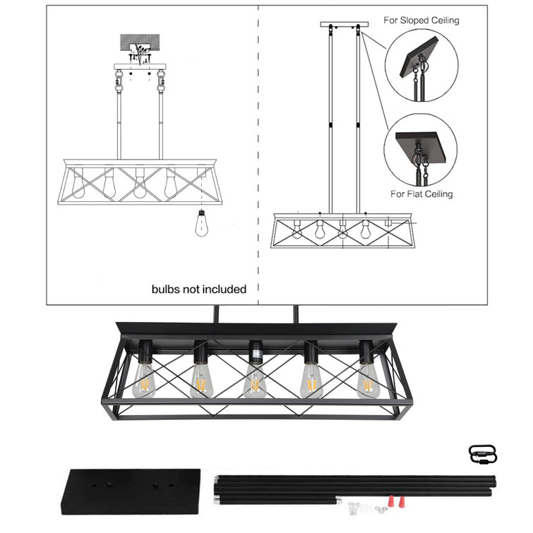 Black Metal 5-Light Adjustable Kitchen Island Pendant