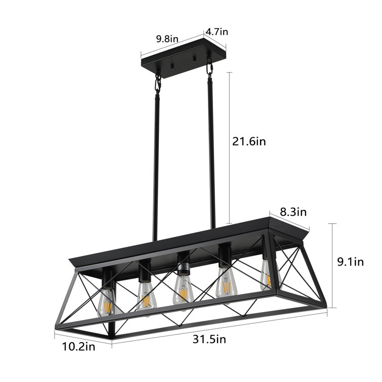 Black Metal 5-Light Adjustable Kitchen Island Pendant