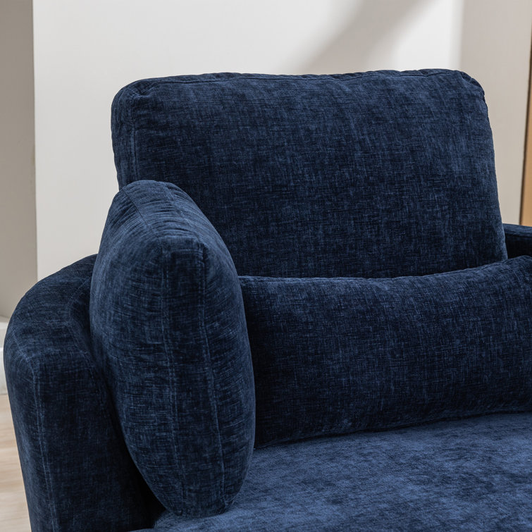 Navy Chenille Swivel Barrel Chair with Ottoman