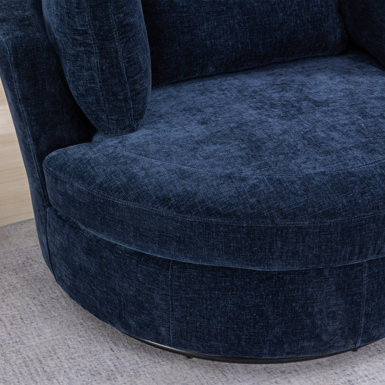 Navy Chenille Swivel Barrel Chair with Ottoman