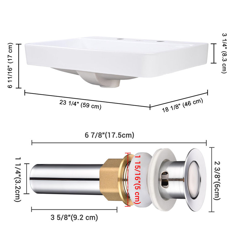 White Ceramic Rectangular Above-Counter Bathroom Sink