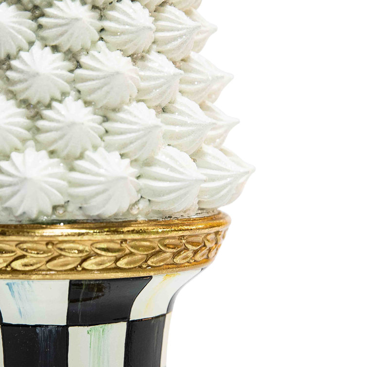 Large White Resin Christmas Tree with Checkered Pedestal