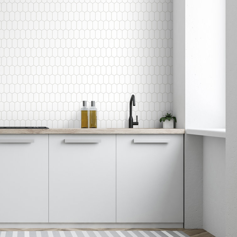 White Hexagonal Peel and Stick Stone Mosaic Tile Sheet