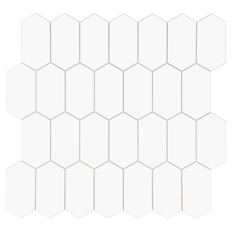 White Hexagonal Peel and Stick Stone Mosaic Tile Sheet
