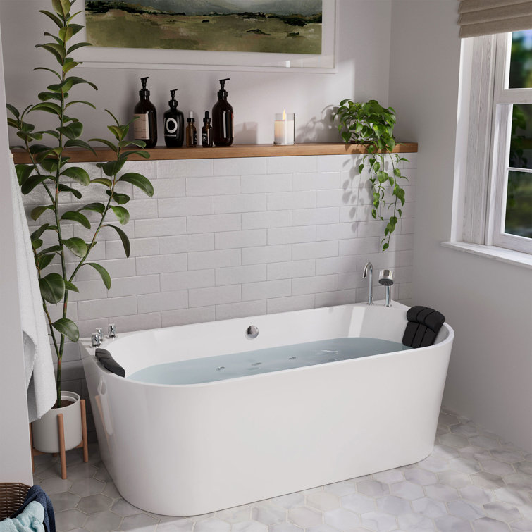 67'' White Acrylic Freestanding Whirlpool Bathtub with Faucet