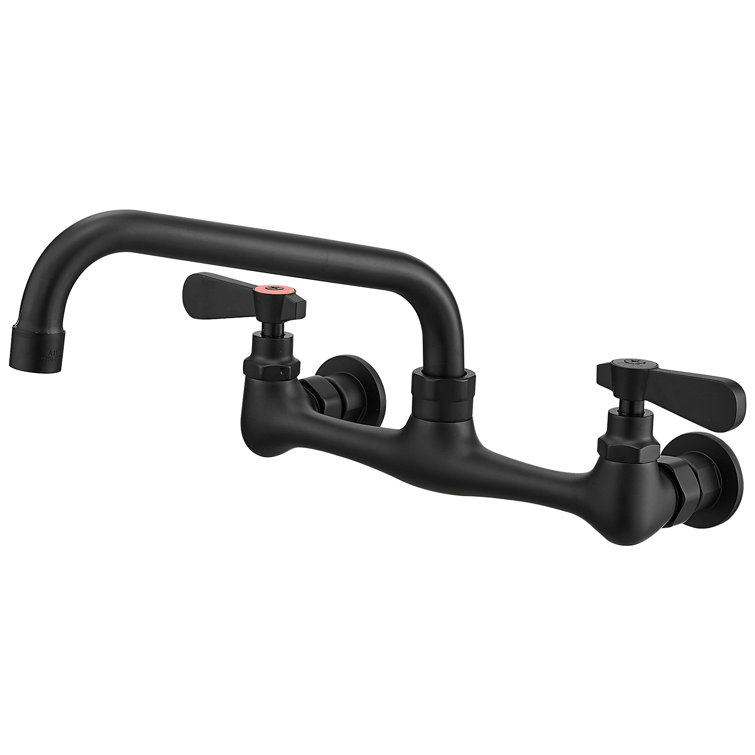 Matte Black Wall-Mount Dual Handle Kitchen Faucet