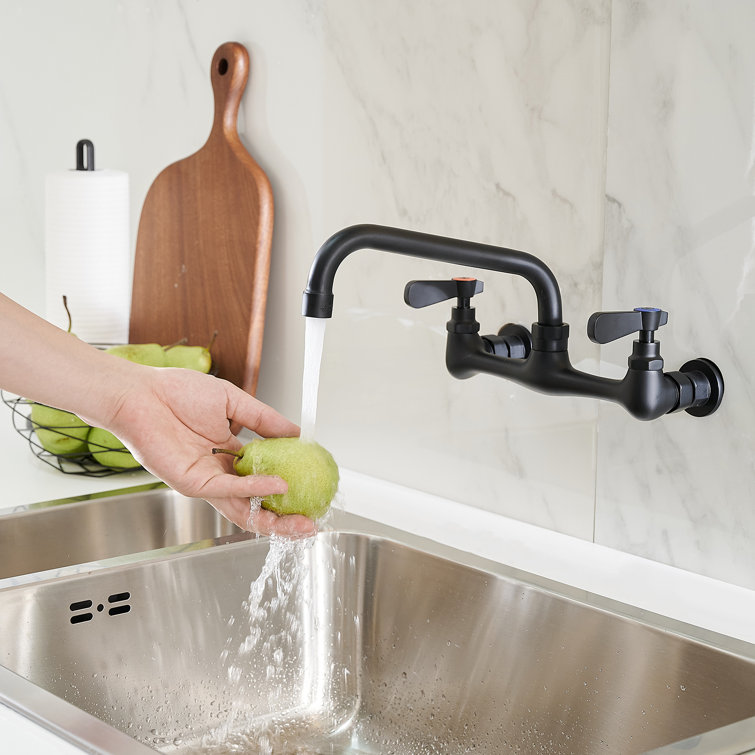 Matte Black Wall-Mount Dual Handle Kitchen Faucet