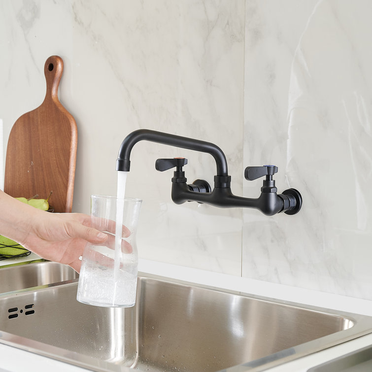 Matte Black Wall-Mount Dual Handle Kitchen Faucet