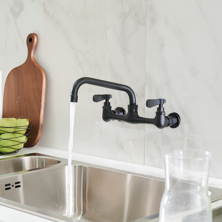 Matte Black Wall-Mount Dual Handle Kitchen Faucet