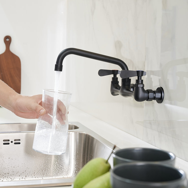 Matte Black Wall-Mount Dual Handle Kitchen Faucet