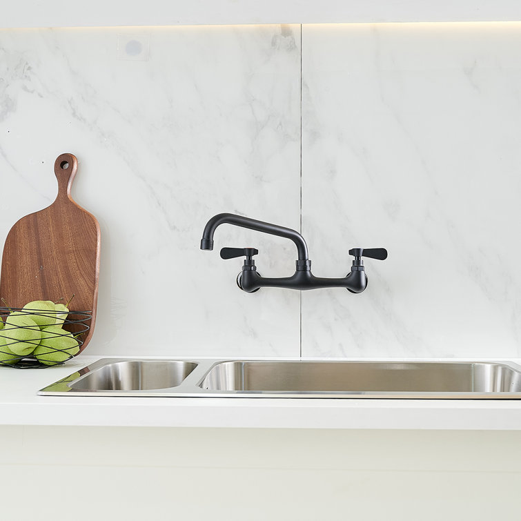 Matte Black Wall-Mount Dual Handle Kitchen Faucet