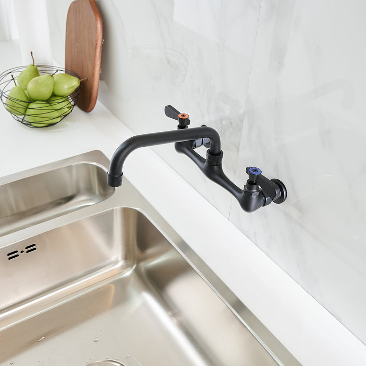 Matte Black Wall-Mount Dual Handle Kitchen Faucet