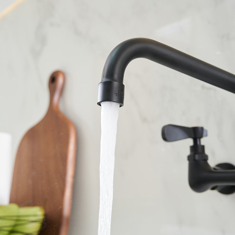 Matte Black Wall-Mount Dual Handle Kitchen Faucet
