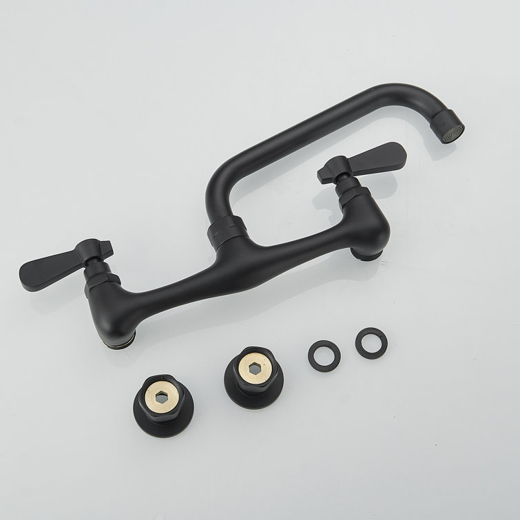 Matte Black Wall-Mount Dual Handle Kitchen Faucet