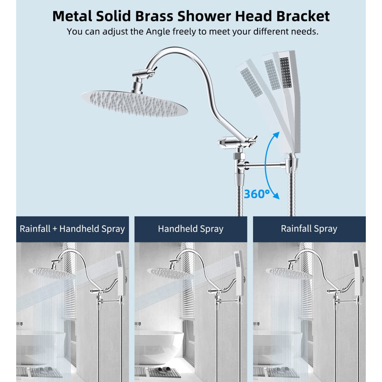 Chrome 10-Inch Dual Rainfall Shower Head with Handheld Wand