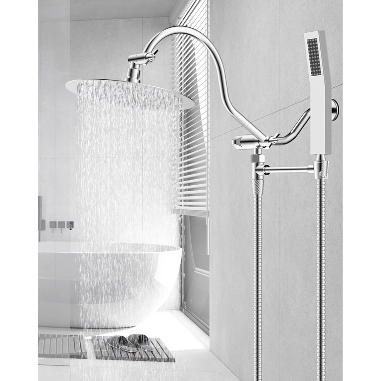 Chrome 10-Inch Dual Rainfall Shower Head with Handheld Wand