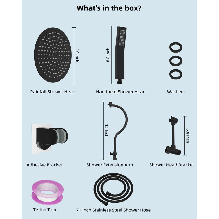 Matte Black 10'' High Pressure Rainfall Shower Head with Handheld Combo
