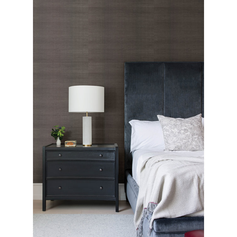 Charcoal Gray Non-Pasted Grasscloth Wallpaper