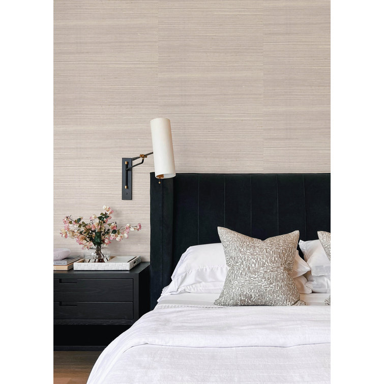 Taupe Grasscloth Non-Pasted Removable Wallpaper